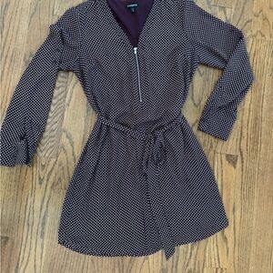 Express Brown and White Long Sleeve Dress with Zip Front